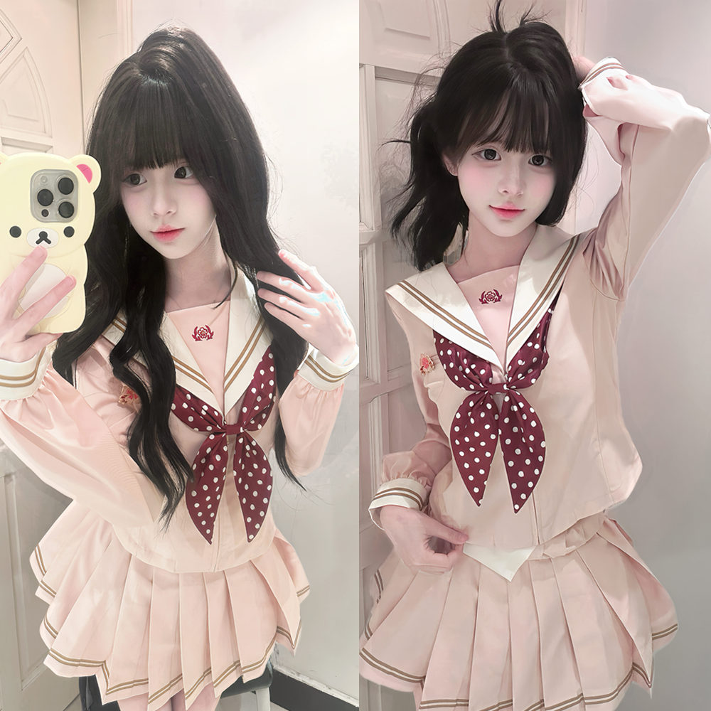 セーラー服 優美な水兵風リボン付き長袖ブラウス