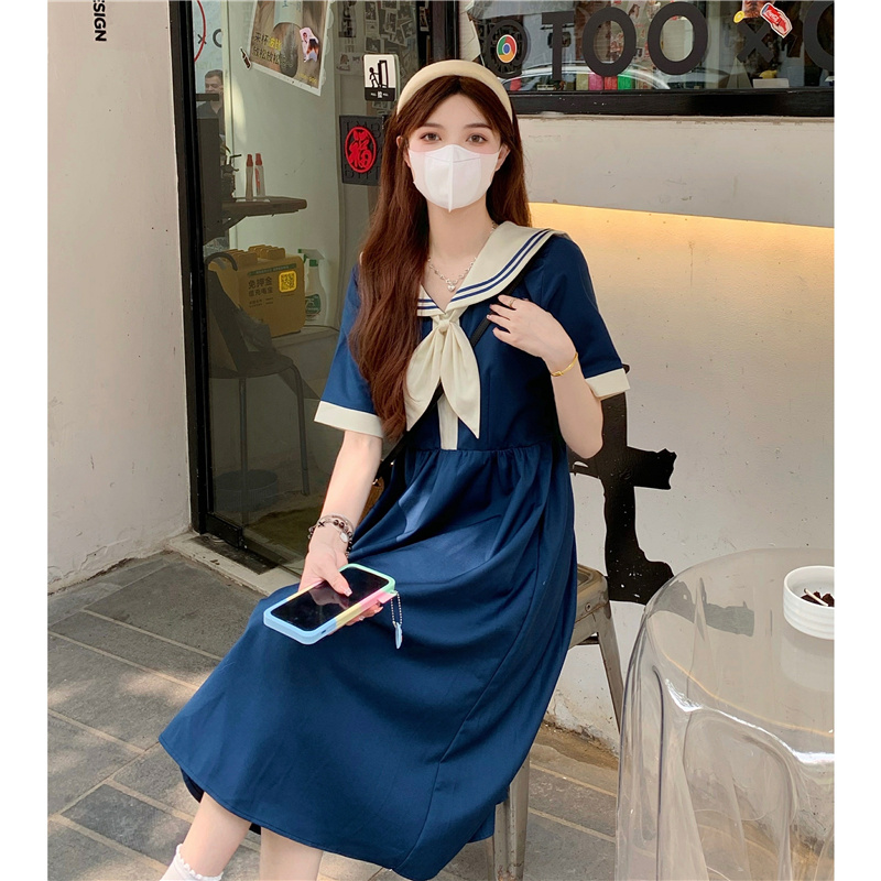 セーラー服 クラシック襟付き半袖セーラーワンピース