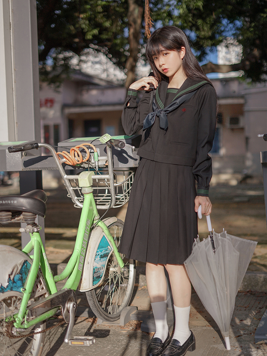 セーラー服 クラシック襟リボン付き長袖セーラーブラウス