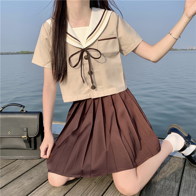 セーラー服 ショート丈リボン付きセーラートップス