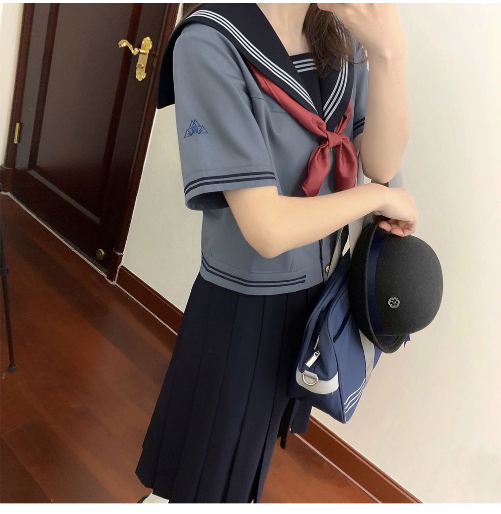 セーラー服 学院風三本線セーラー襟半袖制服ブラウス