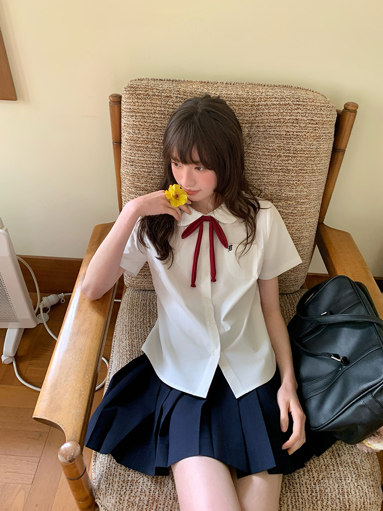セーラー服 リボン飾り丸襟セーラーブラウス