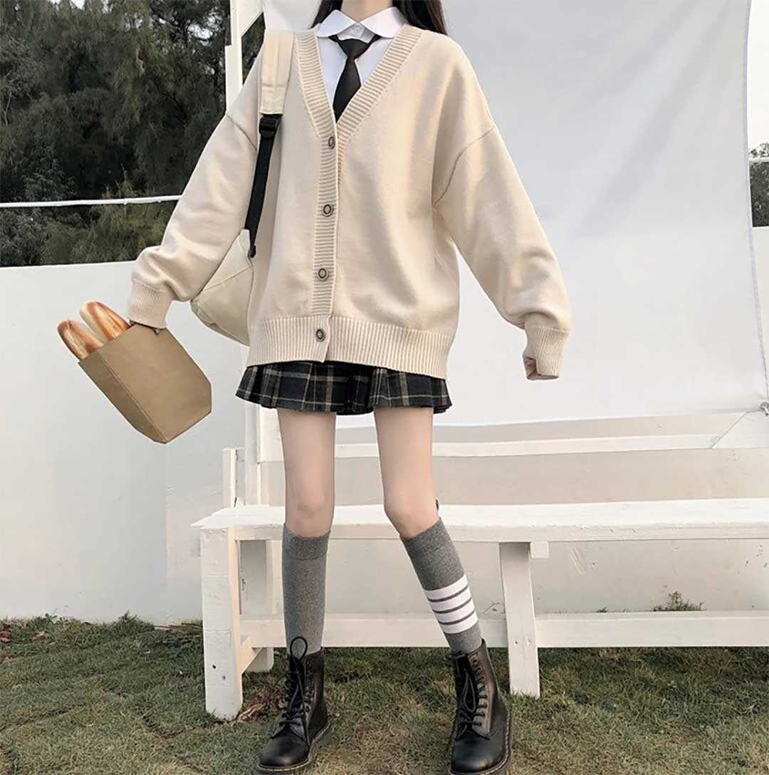 セーラー服 学生服ニットカーディガン ベージュ 制服 男女兼用 中学高校