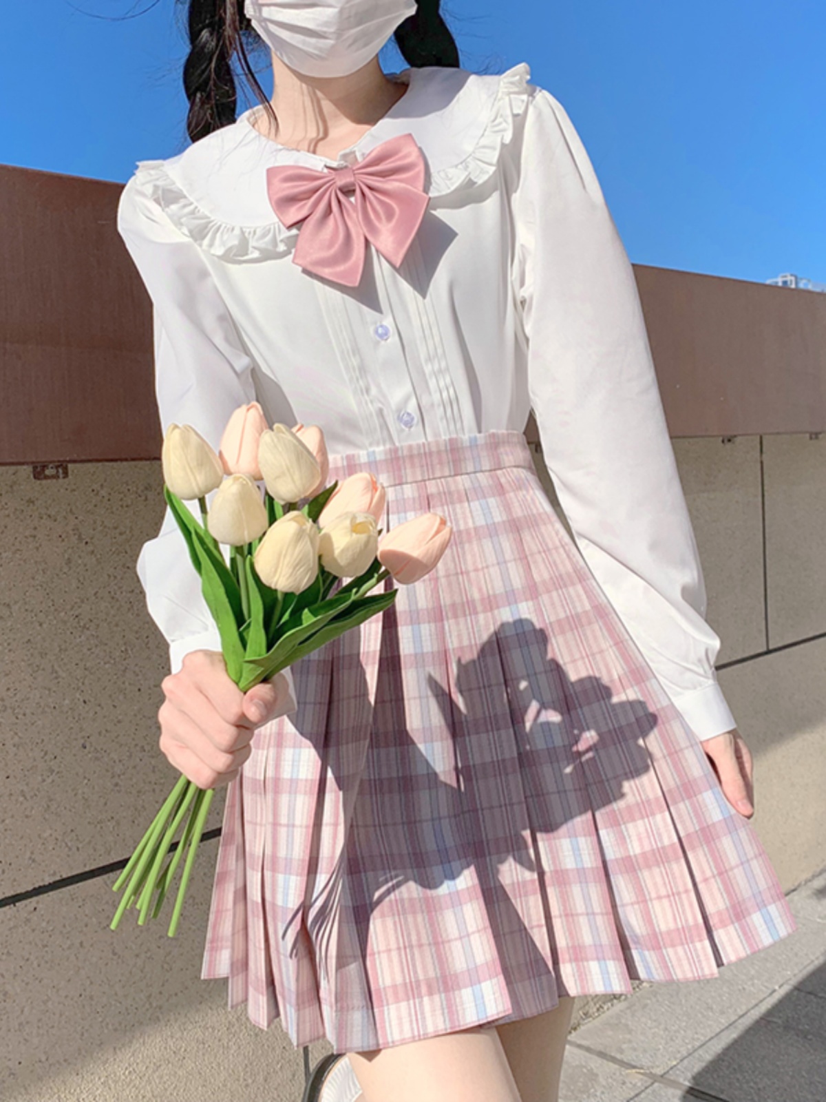 セーラー服 リボン付きフリルカラーセーラーブラウス