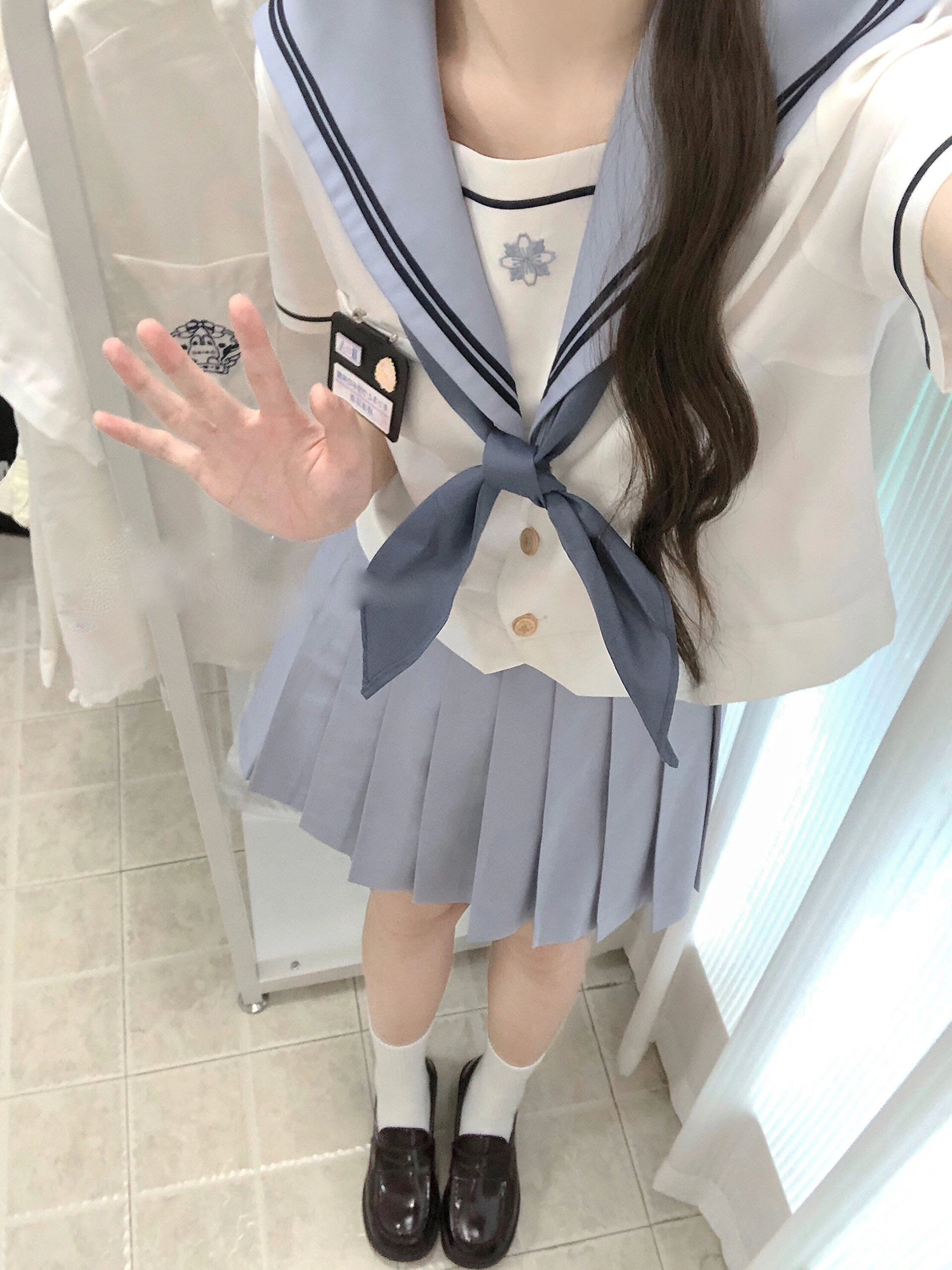 セーラー服 クラシック刺繍入り制服風半袖トップス