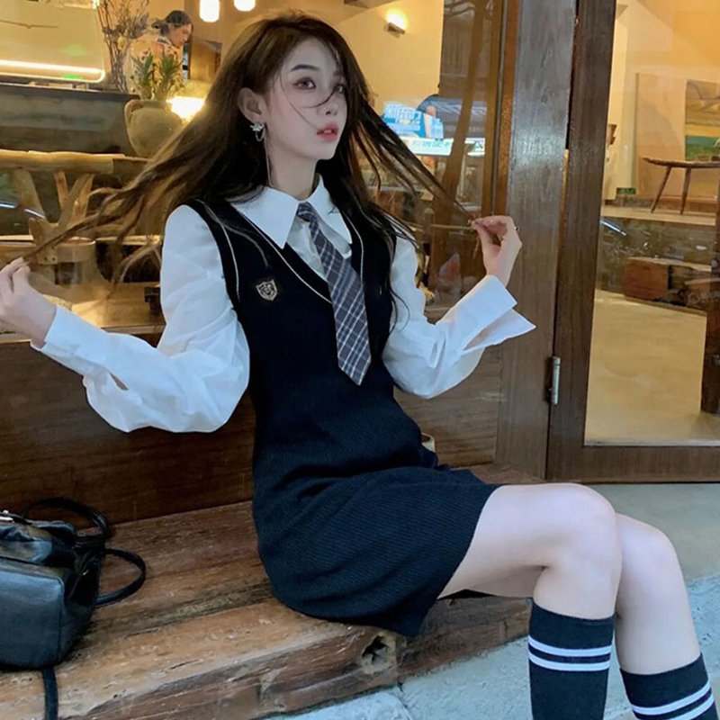 セーラー服 学園風ベスト付き長袖ブラウス