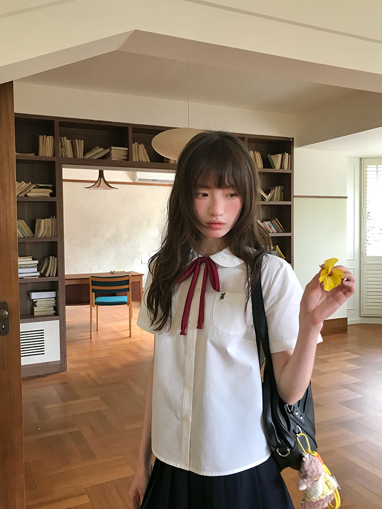 セーラー服 リボン飾り丸襟セーラーブラウス