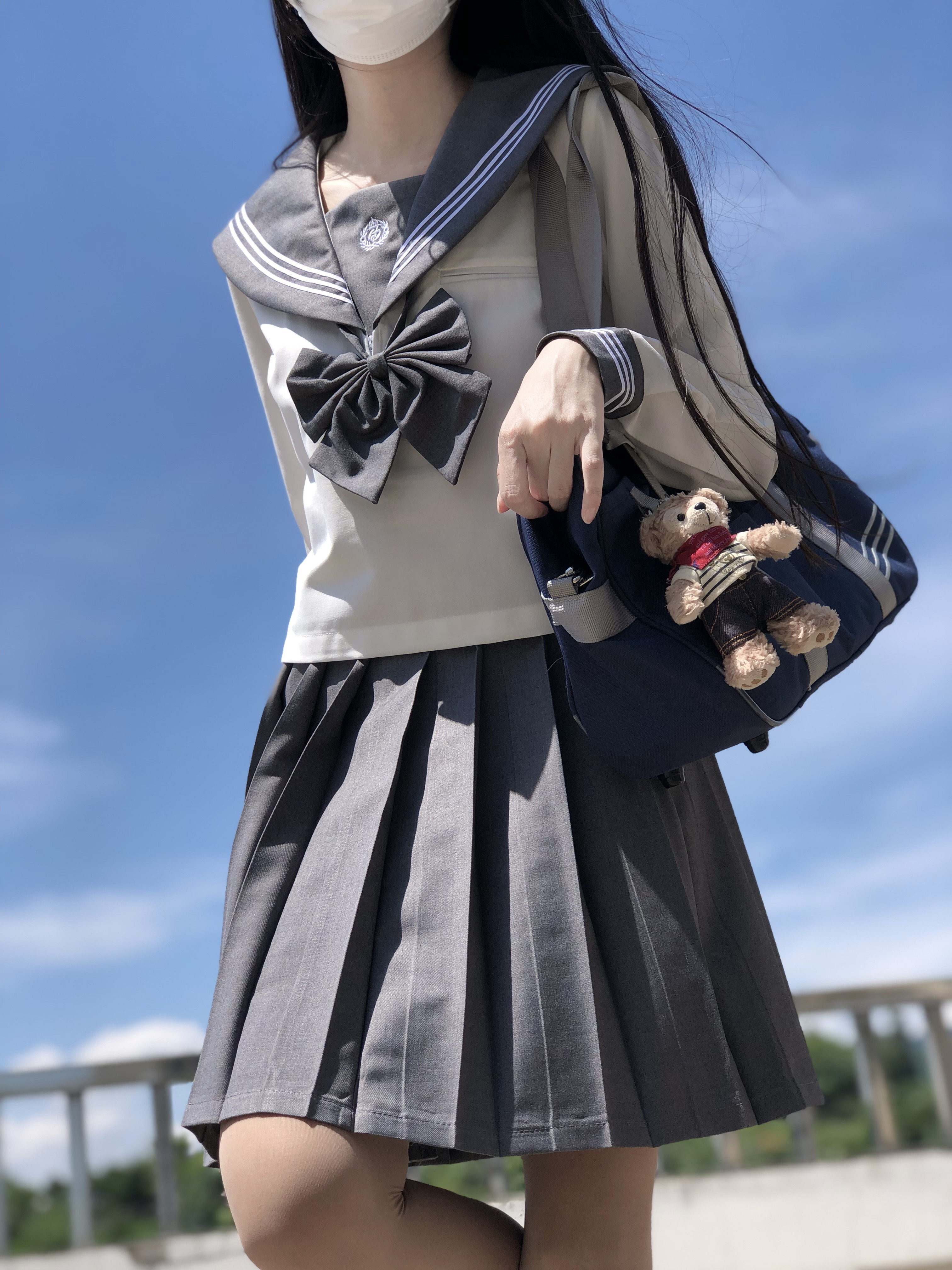 セーラー服 大きめリボン付き清涼半袖セーラートップス