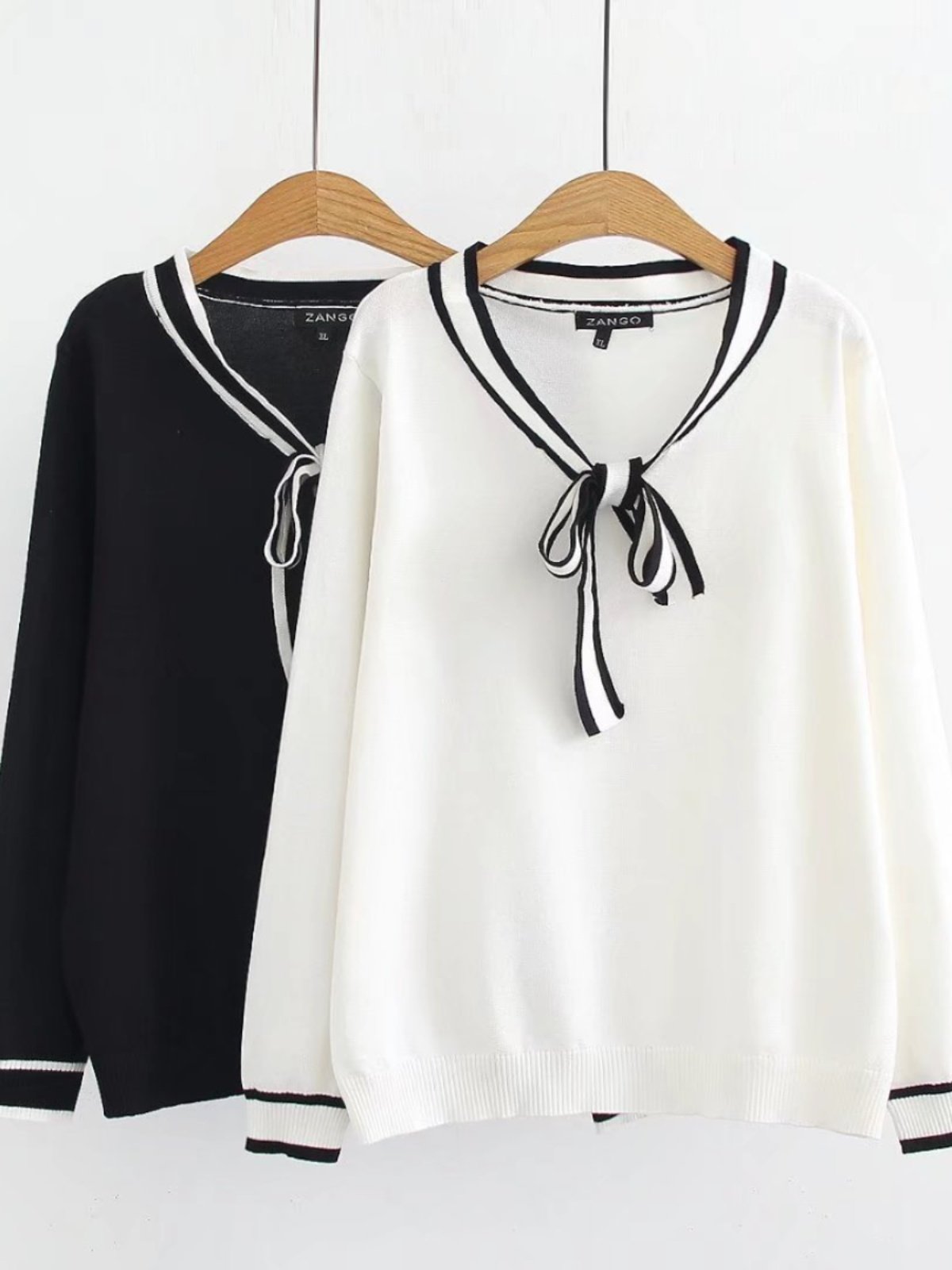 セーラー服 配色ライン入りセーラーカラーニットトップス