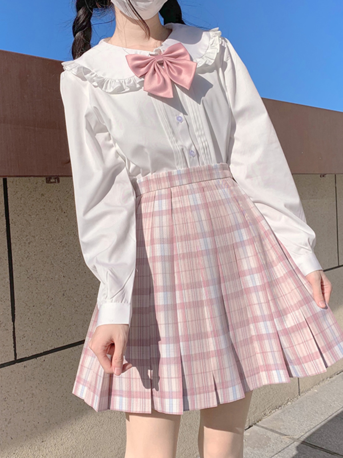 セーラー服 リボン付きフリルカラーセーラーブラウス