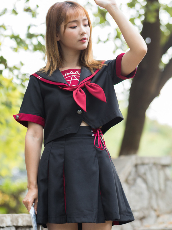 セーラー服 リボン飾り 涼やか半袖セーラートップス