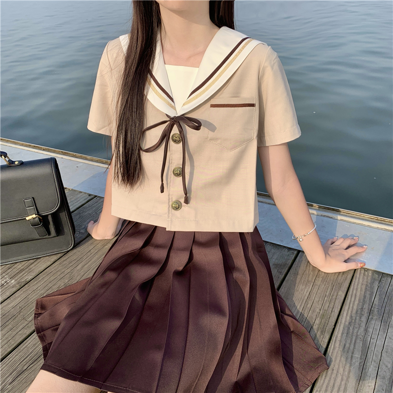 セーラー服 ショート丈リボン付きセーラートップス