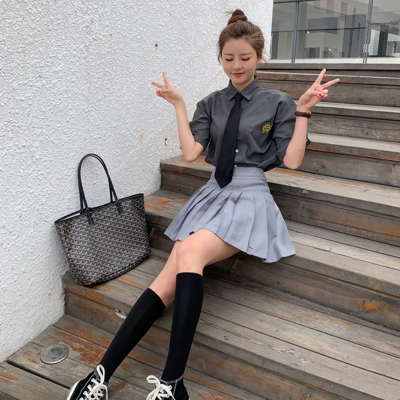 セーラー服 学園風ネクタイ付き半袖制服ブラウス