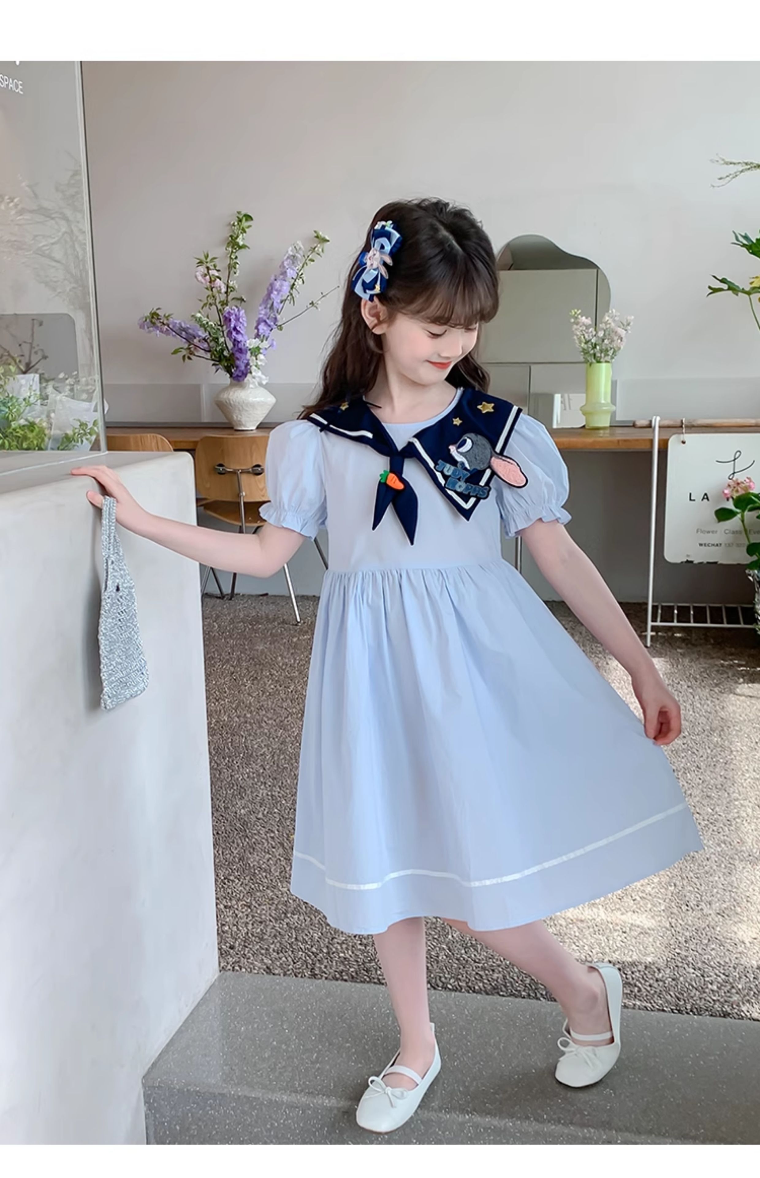 セーラー服 お星さま刺繍入り子ども用マリンワンピース