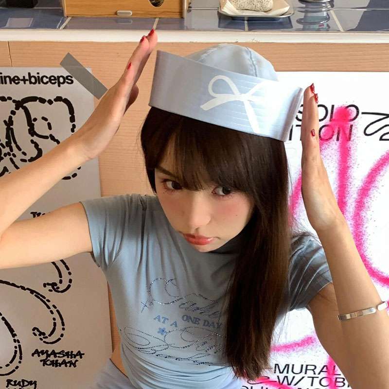 パステルブルー セーラー帽子