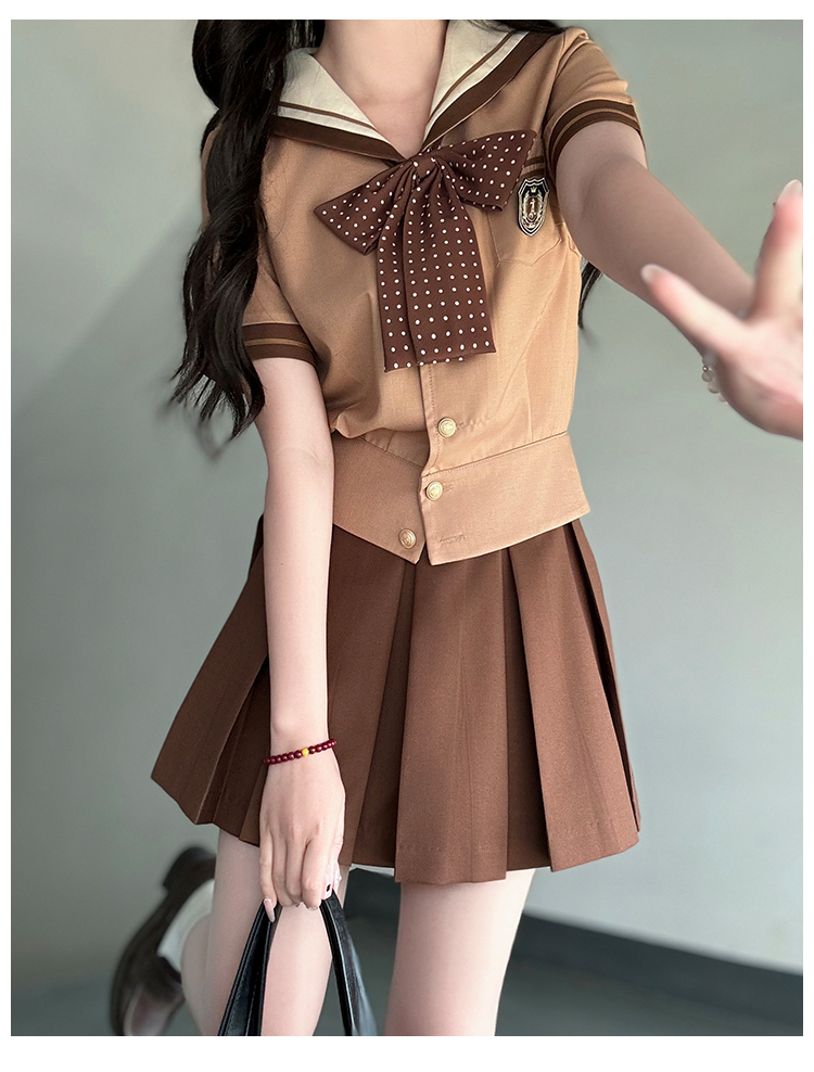 セーラー服 優雅リボン付き制服風セーラートップス