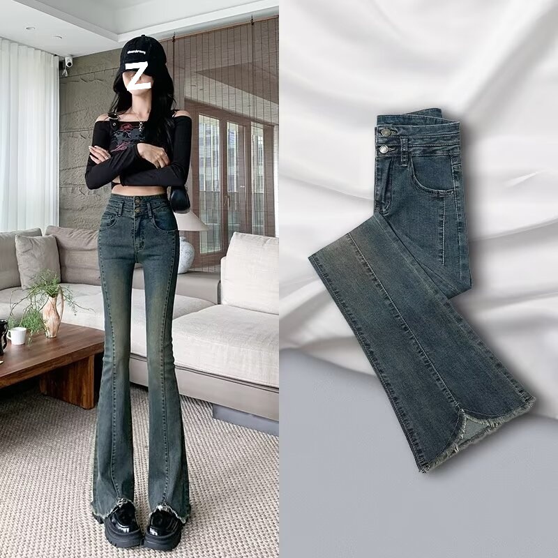 フレアパンツ 美脚効果抜群ハイウエスト広がり裾長め丈