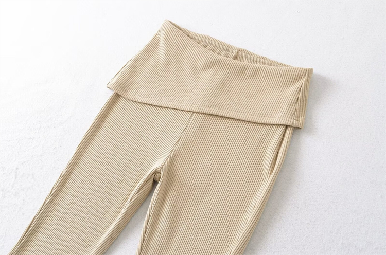フレアパンツ リブ編みレッグラインフレアパンツ
