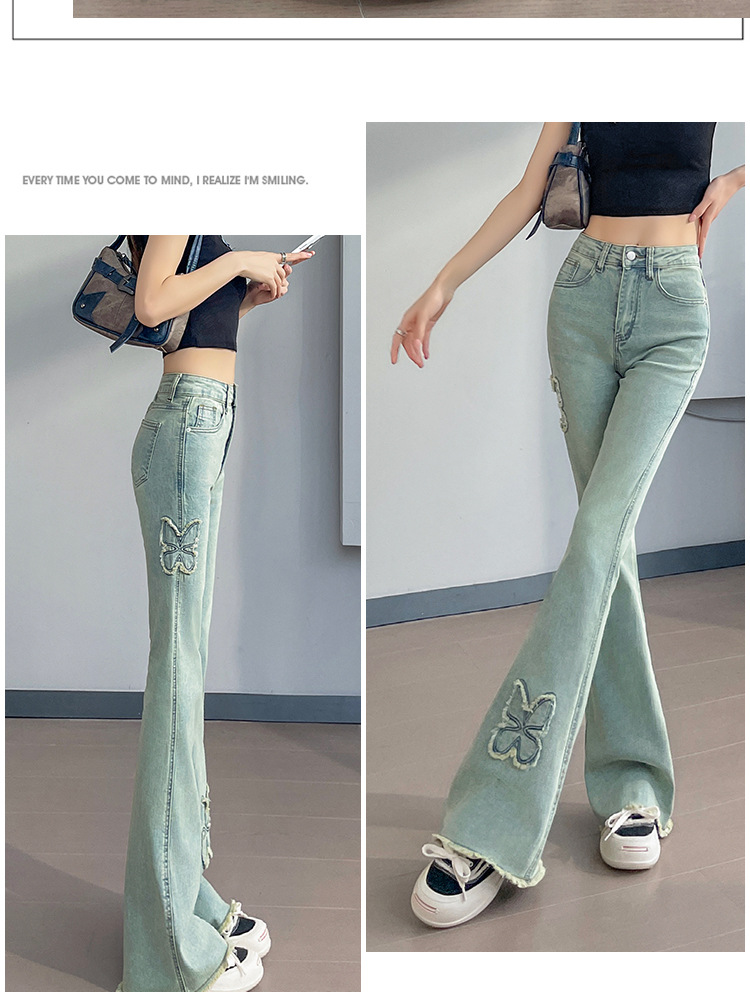 フレアパンツ 蝶々刺繍フレアデニム