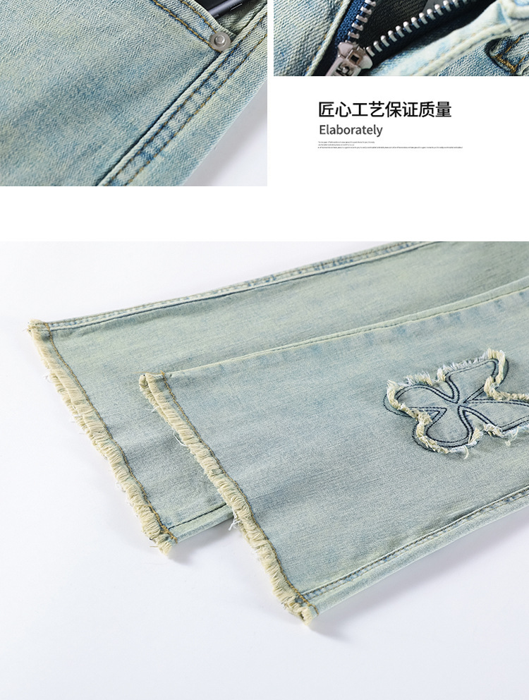 フレアパンツ 蝶々刺繍フレアデニム