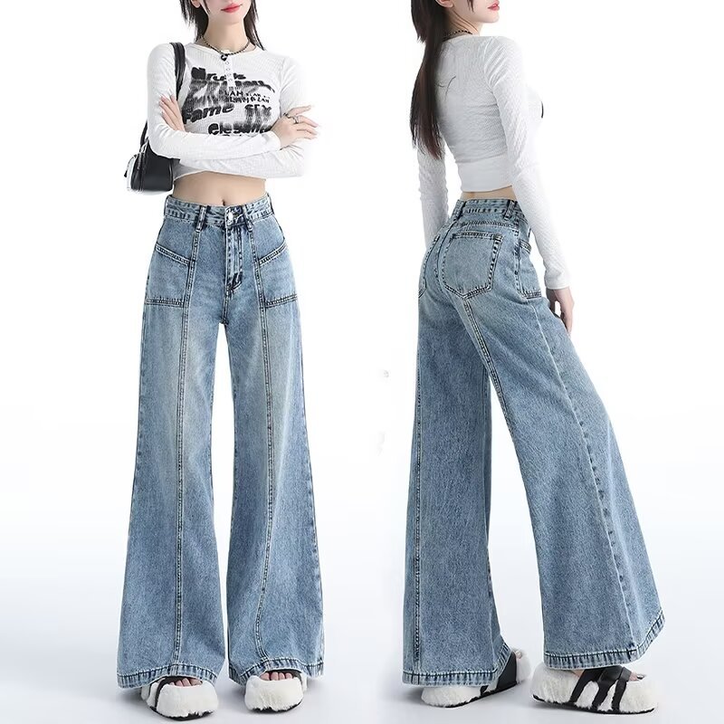 フレアパンツ ハイウエストワイドシルエットフレアデニムパンツ