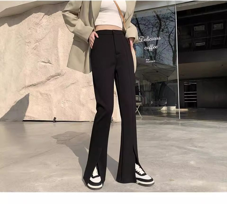 フレアパンツ スリットデザイン フレアスラックス