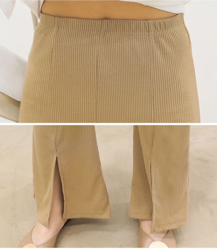 フレアパンツ 縦スリット入りリブフレアパンツ
