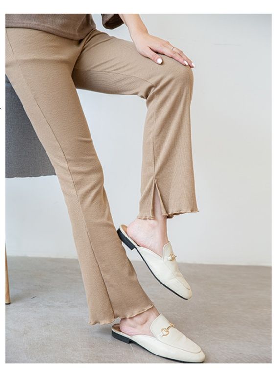 フレアパンツ しなやかリブ編みフレアパンツ