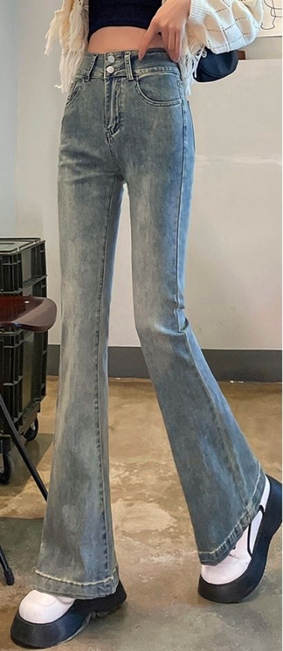 フレアパンツ 復刻風ハイウエストフレアデニム