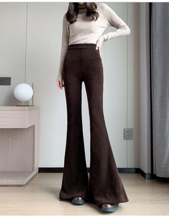 フレアパンツ 優美なラインリブフレアパンツ