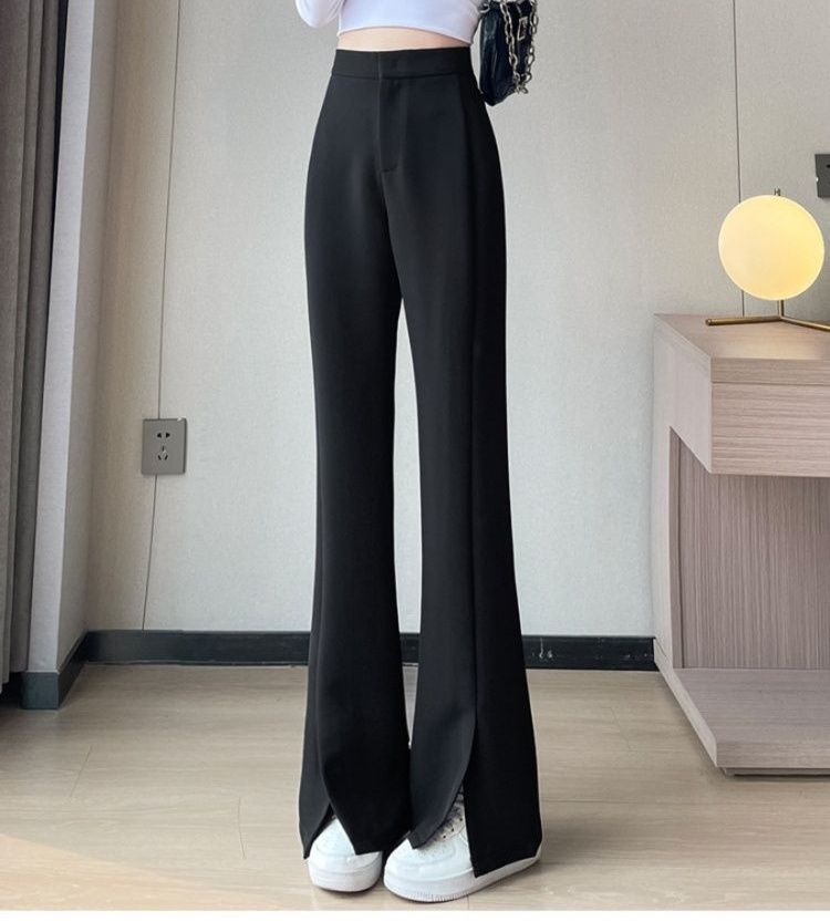 フレアパンツ 美脚スリットフレアスラックス