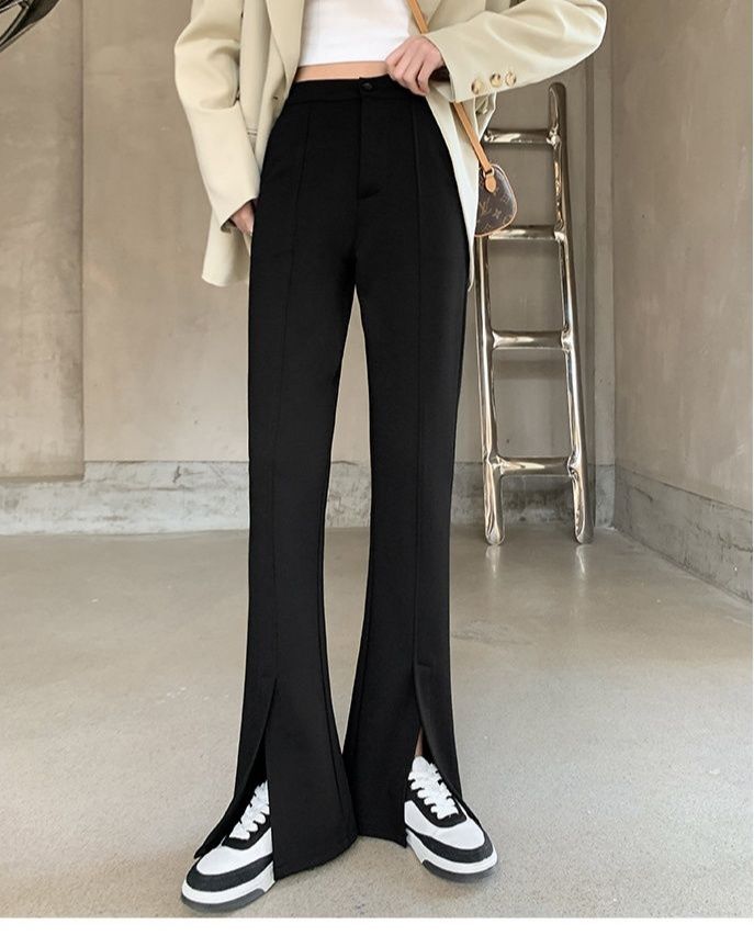 フレアパンツ スリットデザイン フレアスラックス