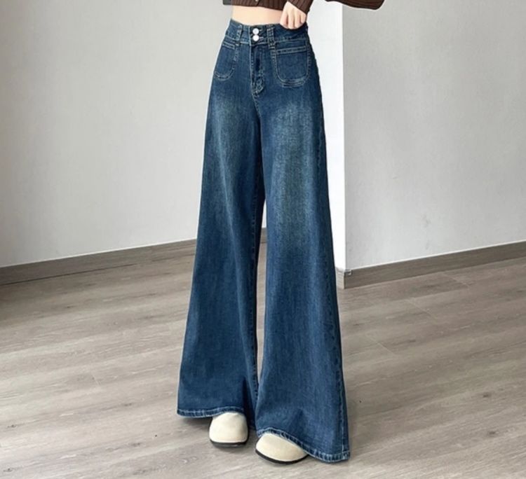 フレアパンツ レトロ風ハイウエストフレアデニム