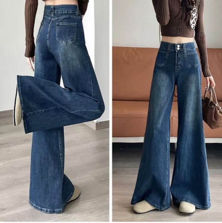 フレアパンツ レトロ風ハイウエストフレアデニム