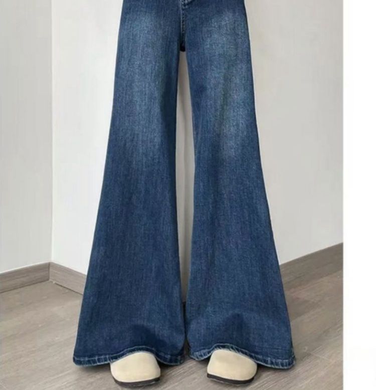 フレアパンツ レトロ風ハイウエストフレアデニム