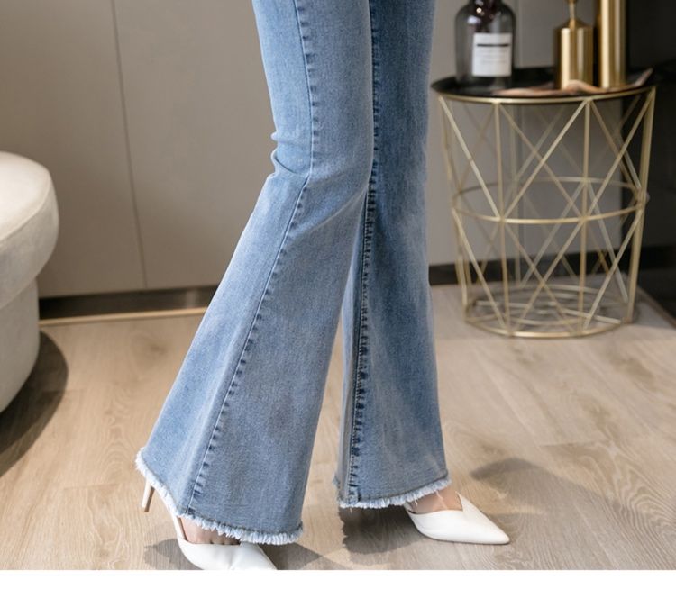 フレアパンツ 美脚際立つ裾フリンジフレアデニム