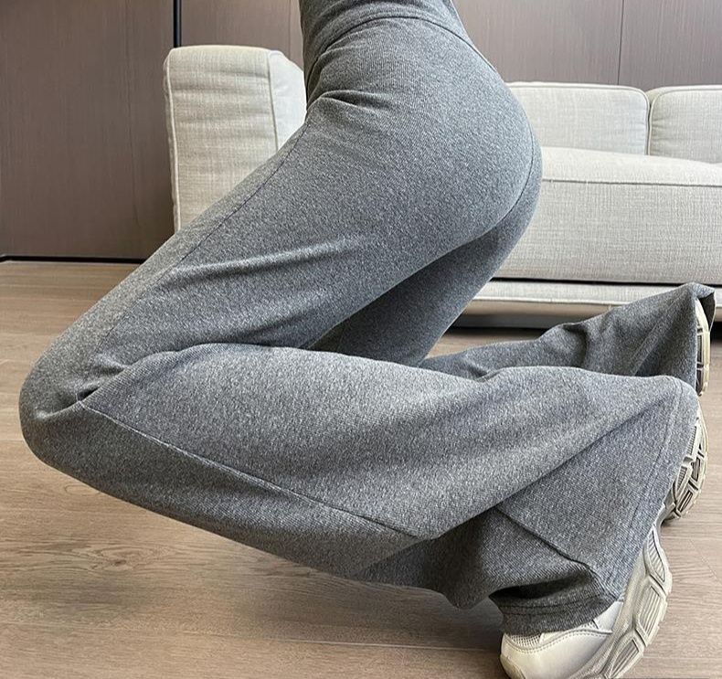 フレアパンツ ハイウエストリブフレアパンツ