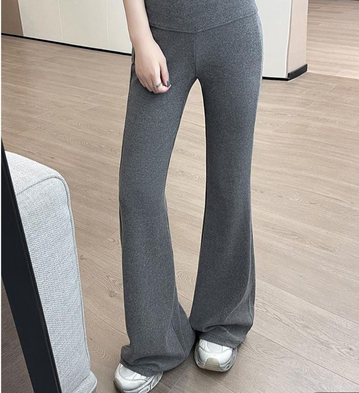 フレアパンツ ハイウエストリブフレアパンツ