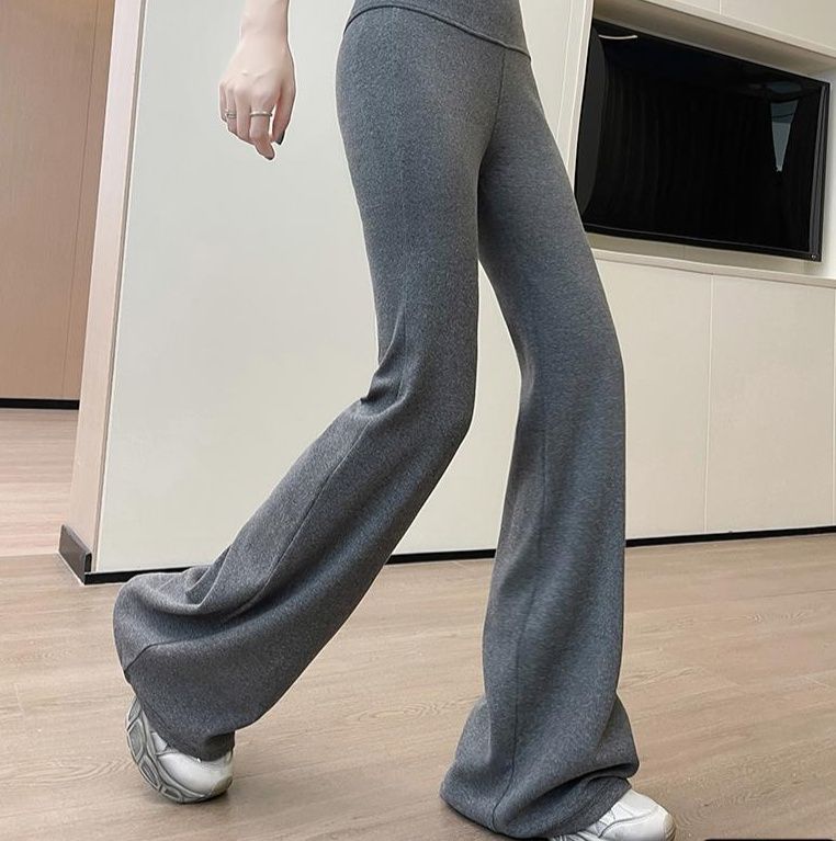 フレアパンツ ハイウエストリブフレアパンツ
