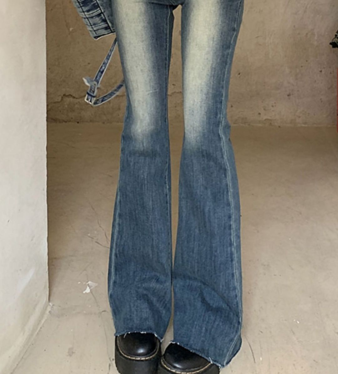フレアパンツ レトロ風ハイウエストフレアデニム