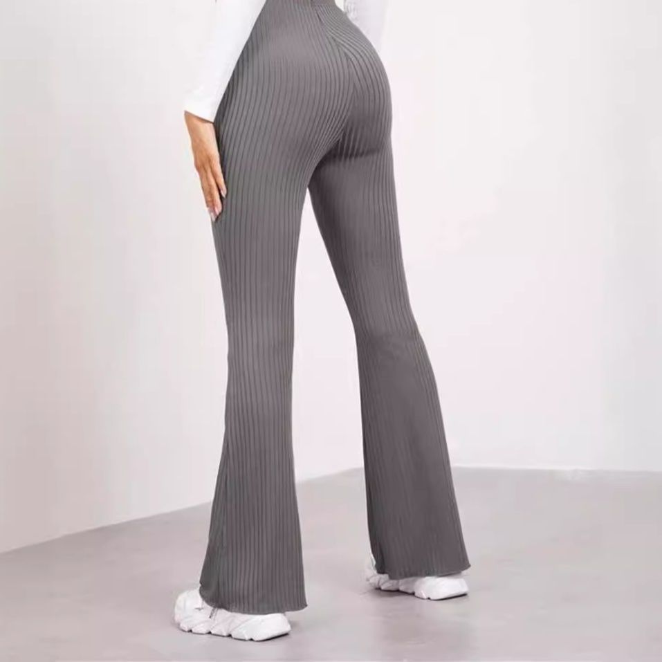 フレアパンツ 縦リブ伸縮フレアパンツ