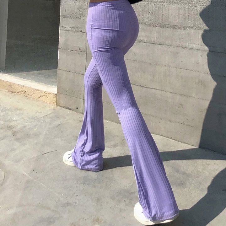 フレアパンツ なめらかリブフレアパンツ