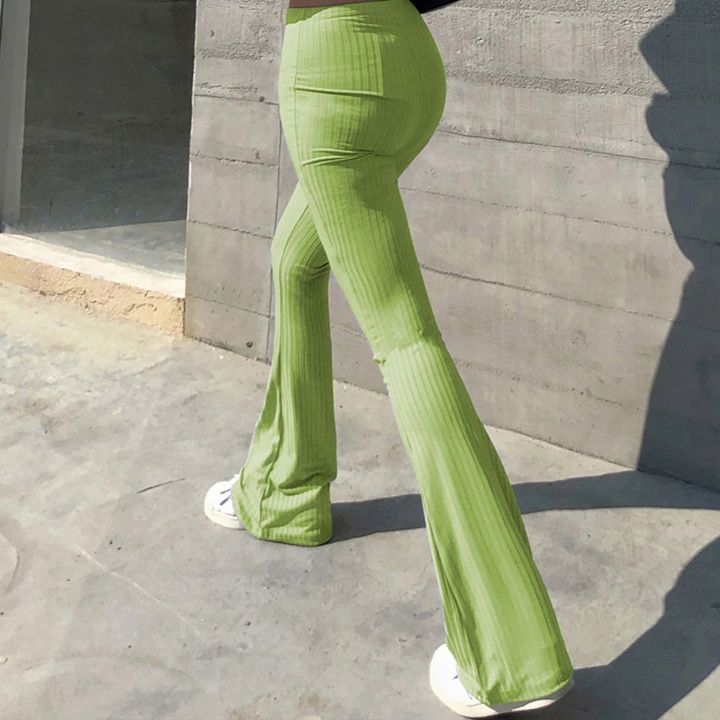フレアパンツ なめらかリブフレアパンツ