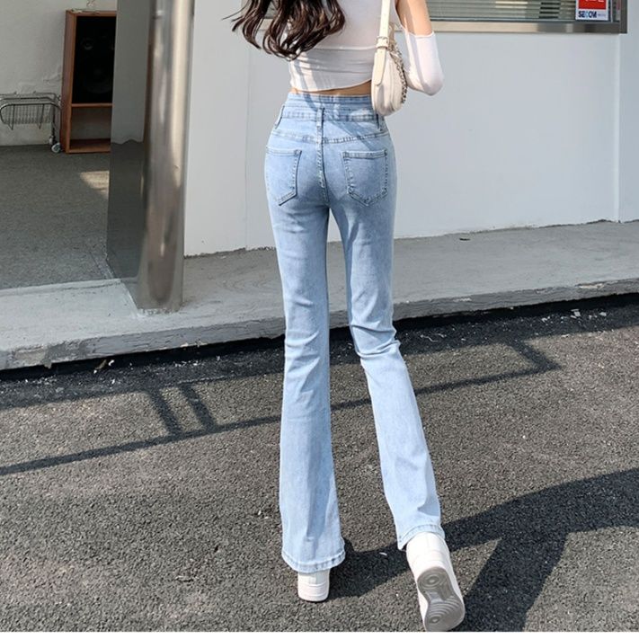 フレアパンツ スリット入り美脚フレアデニム