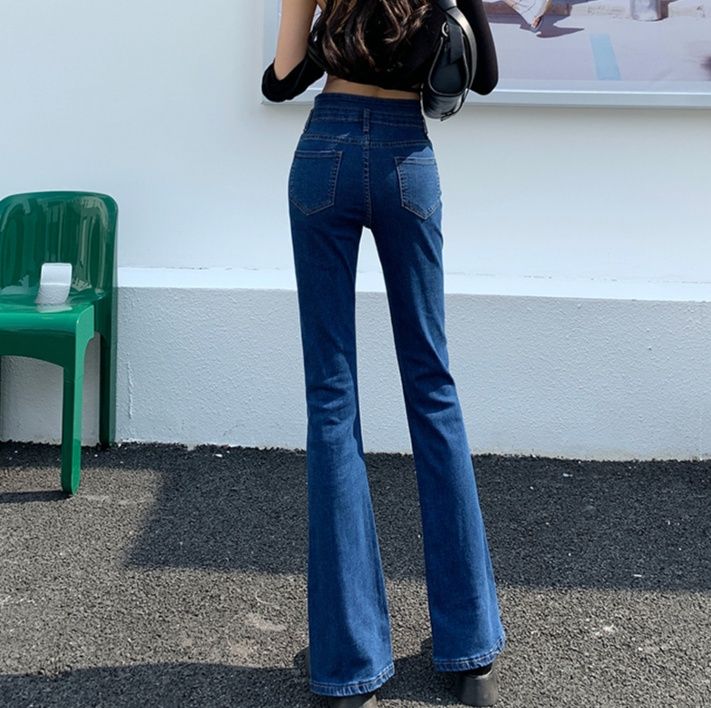 フレアパンツ スリット入り美脚フレアデニム