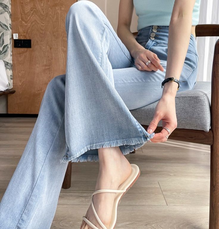 フレアパンツ 毛辺裾広がりデニム美脚パンツ