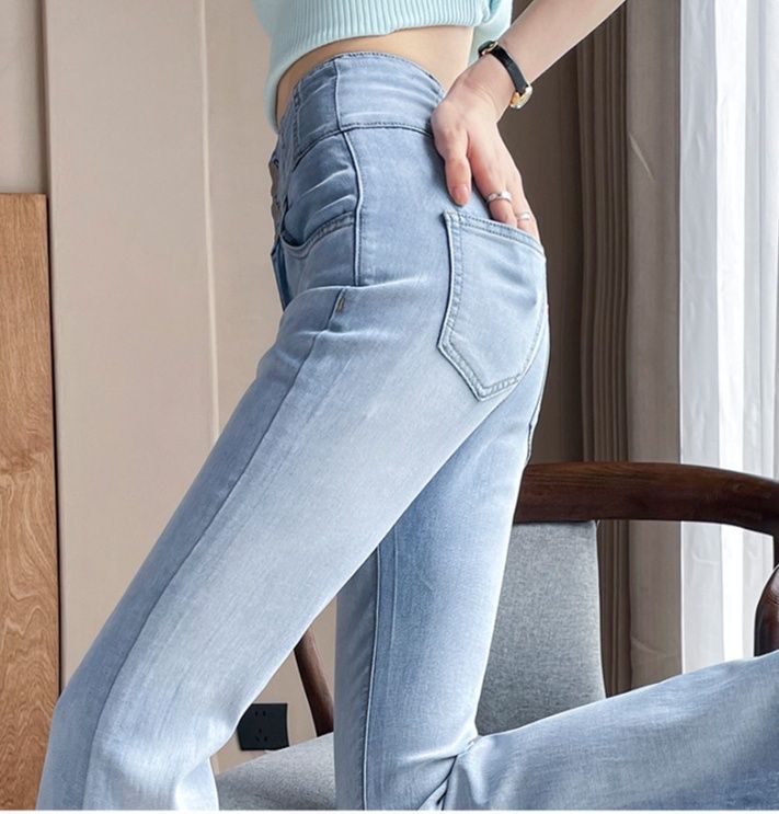 フレアパンツ 毛辺裾広がりデニム美脚パンツ
