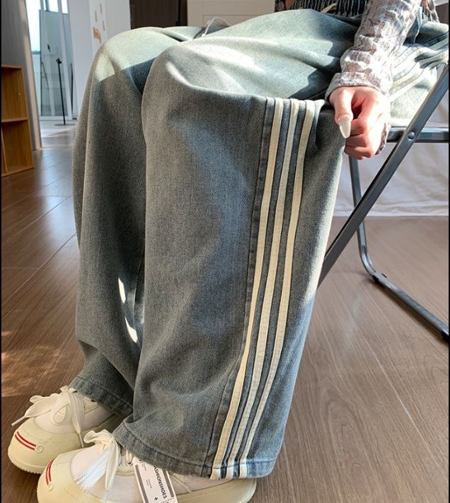 フレアパンツ サイドライン美脚フレアデニム