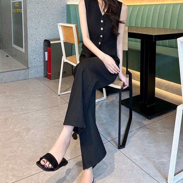 フレアパンツ 優雅ノースリーブフレアパンツスーツ