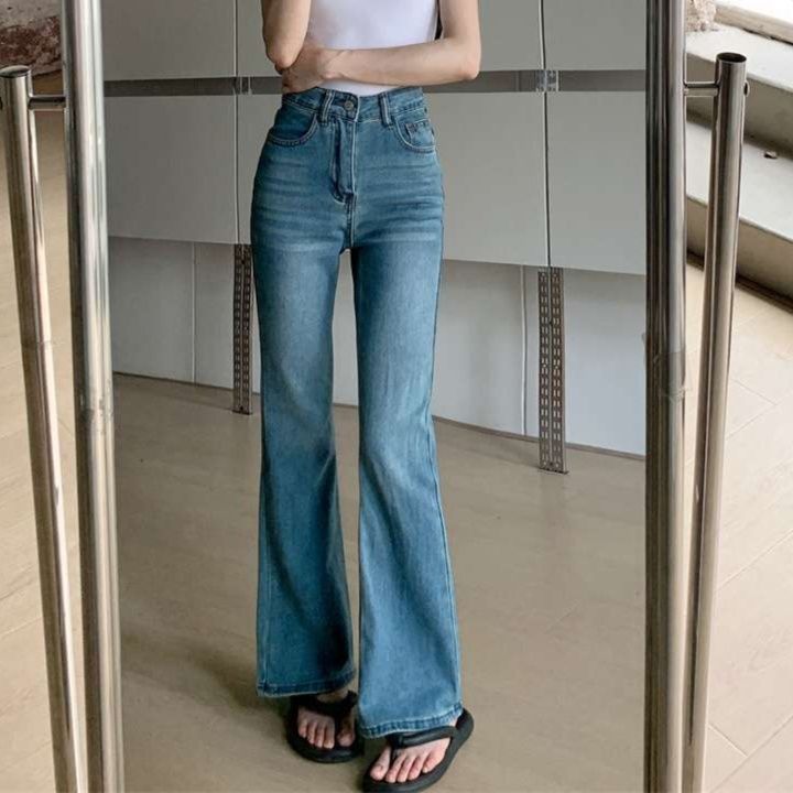 フレアパンツ ハイウエストフレアデニムパンツ